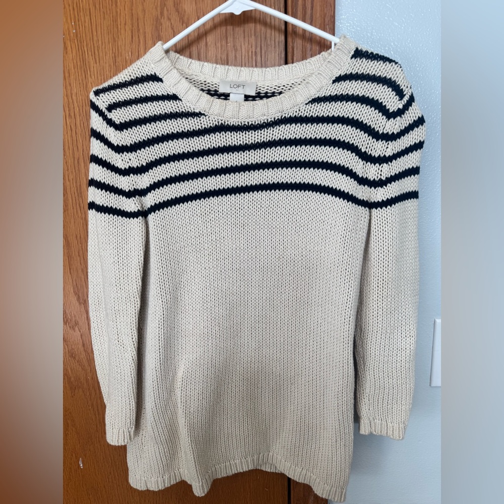 LOFT Size small crew sweater cream with thin black stripe, good condition